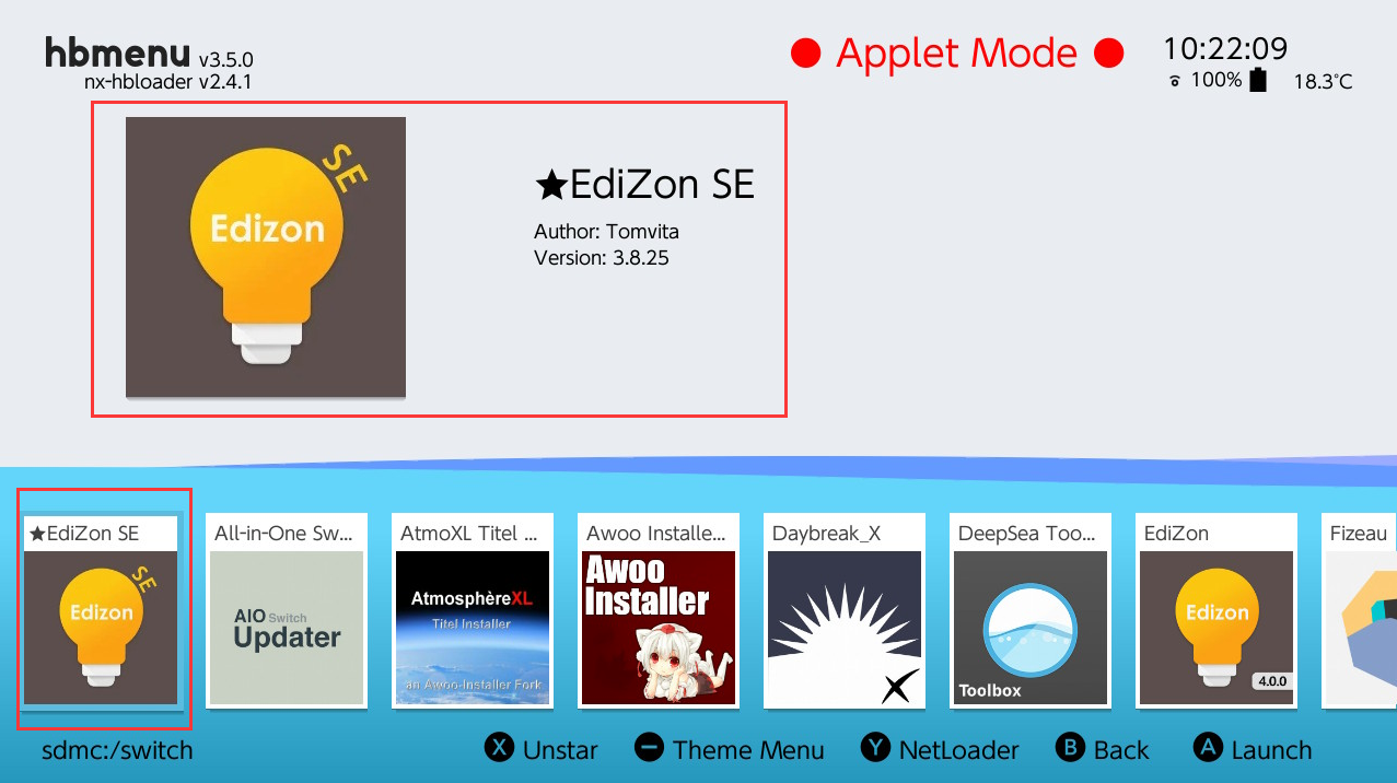 NS主机相册菜单中显示EdiZon工具的图标