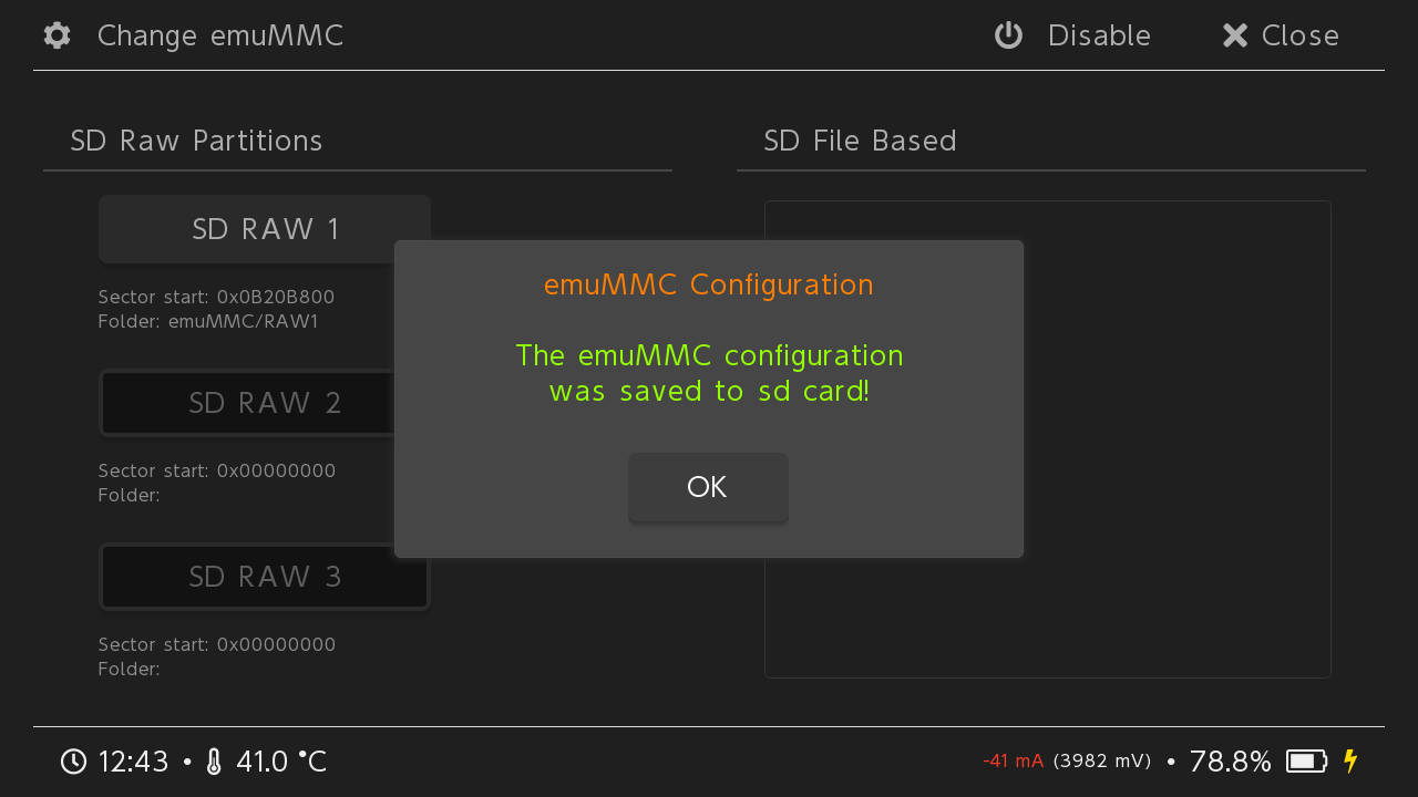 确认启用SD RAW1分区上的虚拟系统