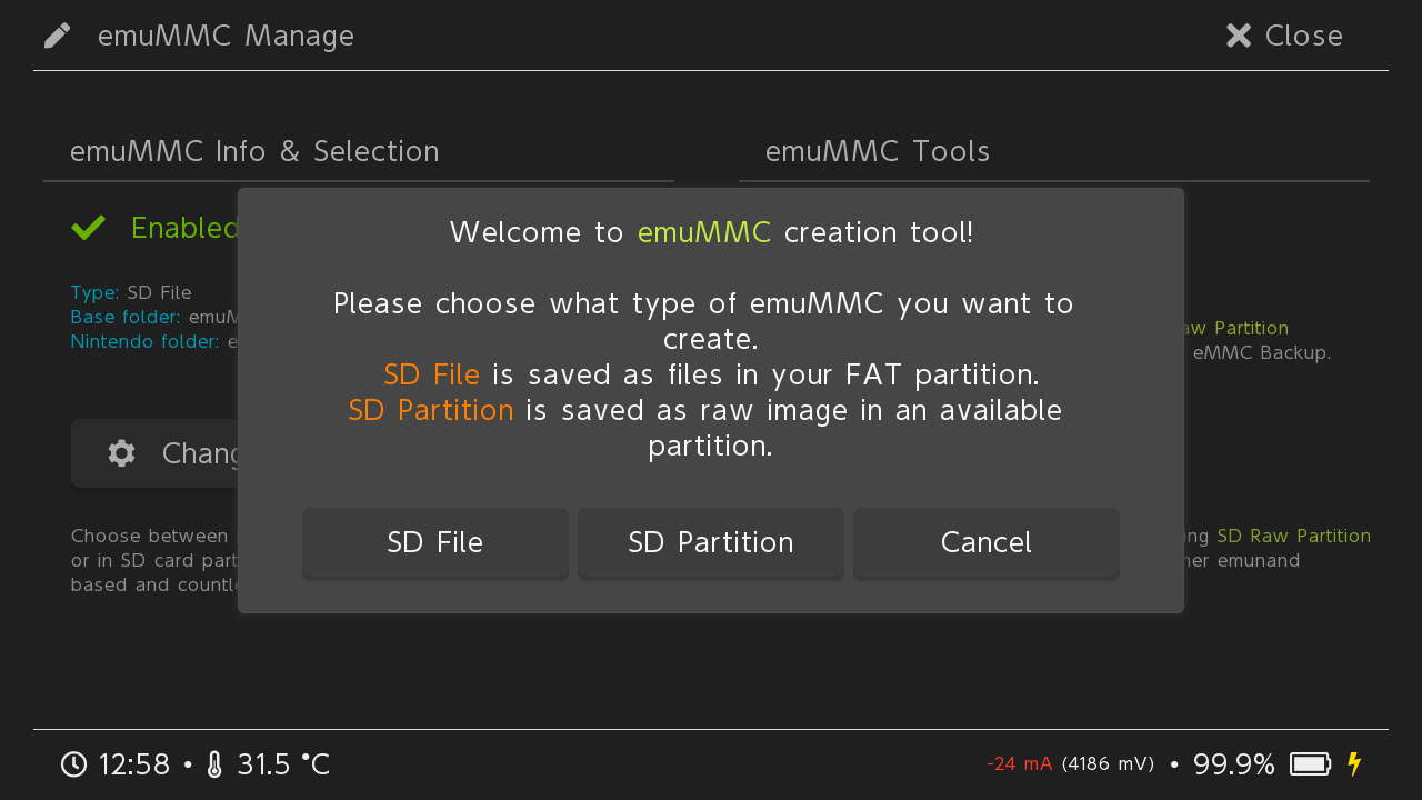 在Hekate中选择创建虚拟系统