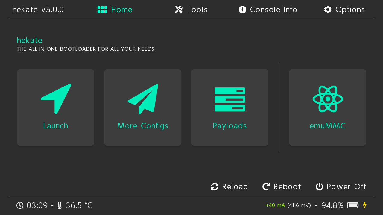 Hekate主界面，准备进入虚拟系统设置