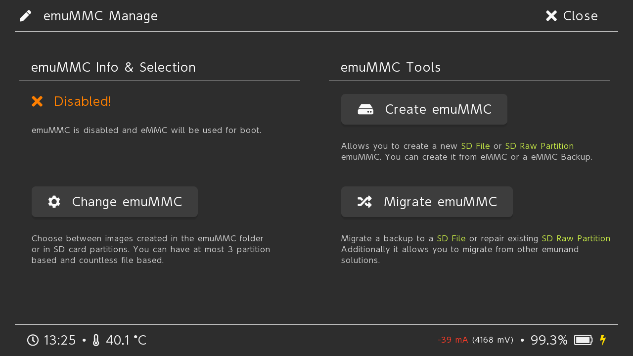 进入emuMMC管理界面，此时虚拟系统未创建