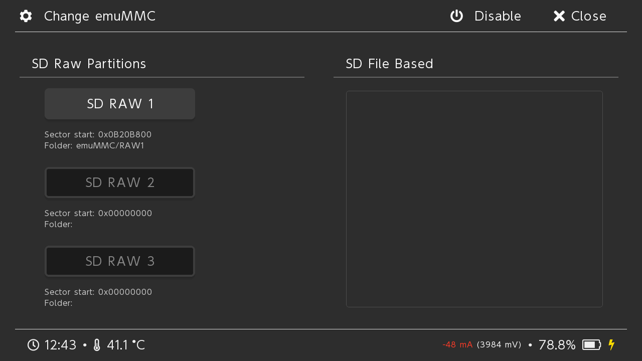 在Change emuMMC菜单中启用隐藏分区虚拟系统