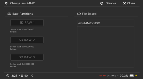 进入Change emuMMC菜单选择要启用的虚拟系统