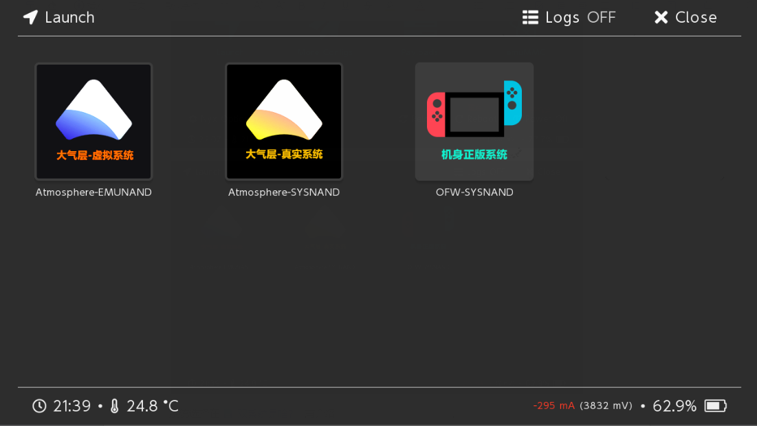 Hekate的Launch启动菜单，选择Atmosphere进入虚拟系统