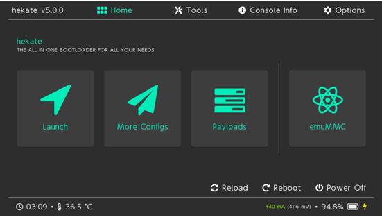 返回Hekate主菜单，准备启动系统