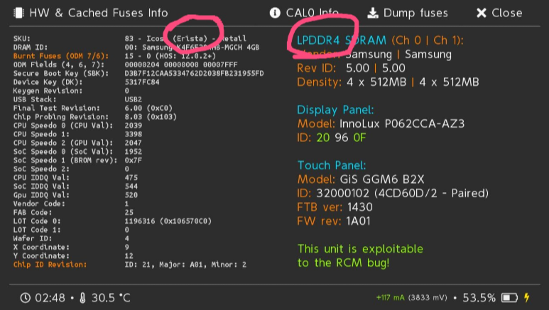 普通版Switch在Hekate中的HW & Fuses信息示例