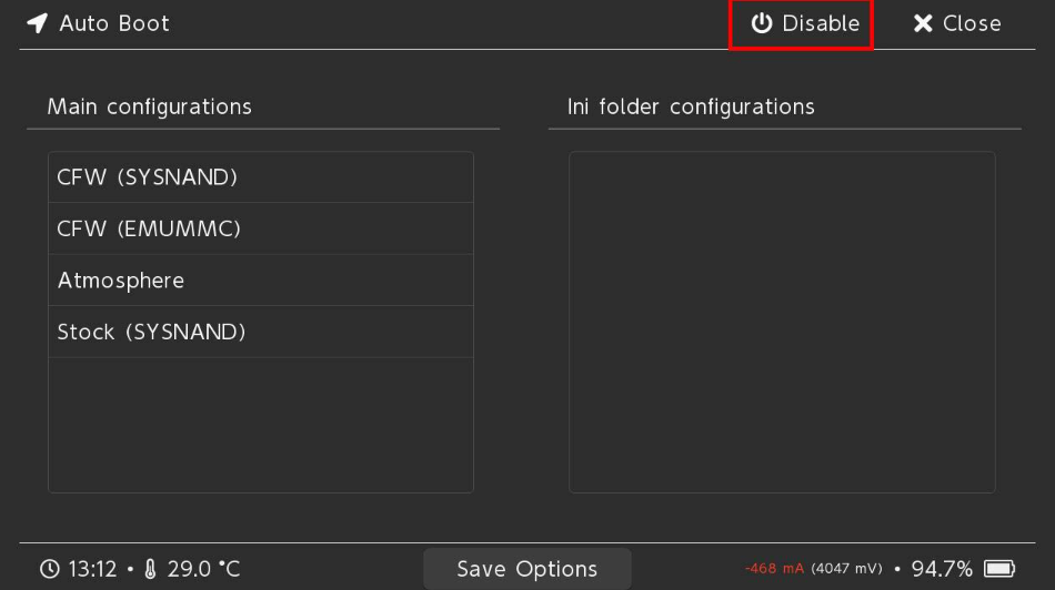 选择Disable选项以关闭自动引导功能