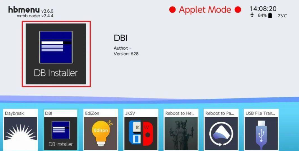 Switch主机桌面启动DBI工具界面