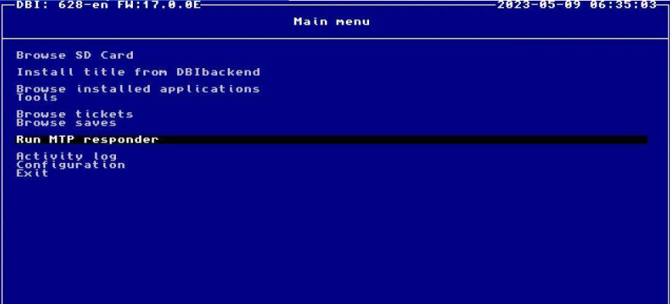 DBI工具主界面选择Run MTP responder选项