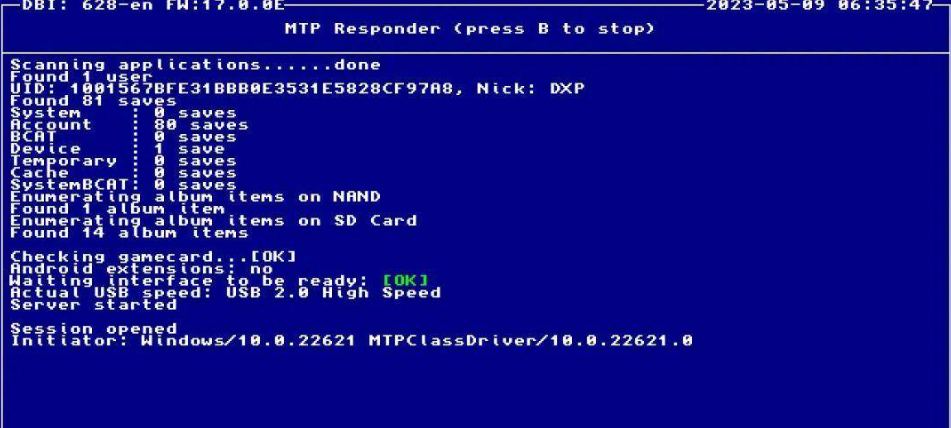 Switch成功进入MTP模式后的屏幕显示
