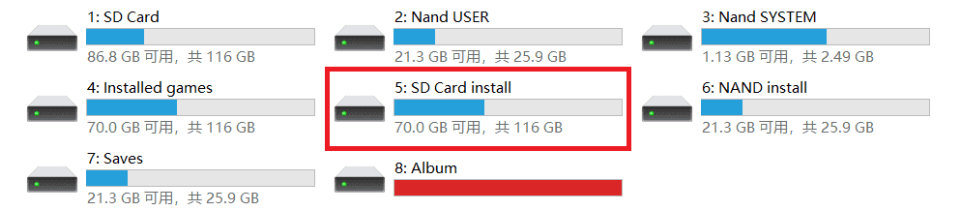 Switch磁盘内包含SD Card install文件夹的视图