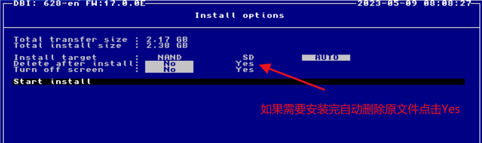 对选中的文件选择Start install开始安装
