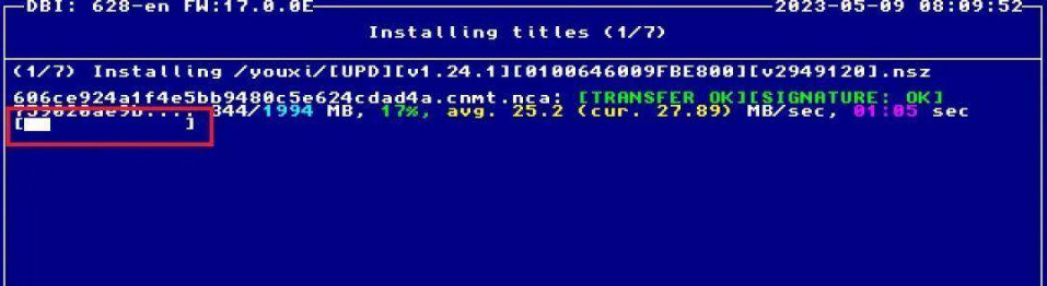 DBI从内存卡安装游戏的进度条界面