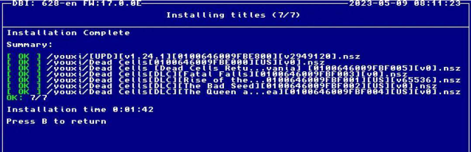内存卡安装游戏完成后的确认界面