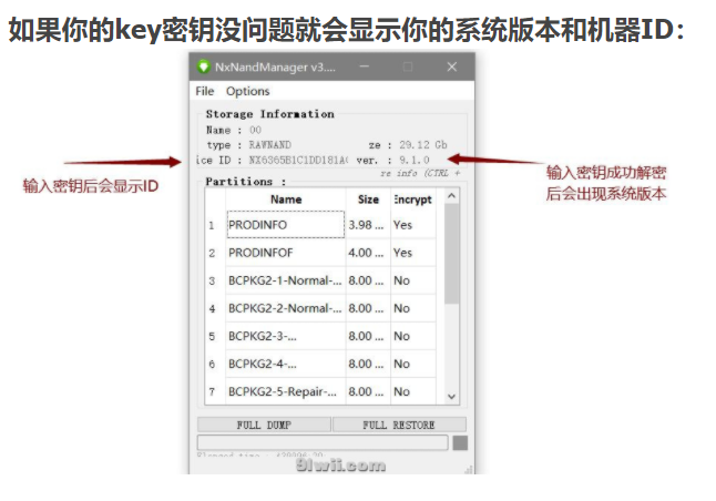 NxNandManager成功加载密钥并显示系统信息