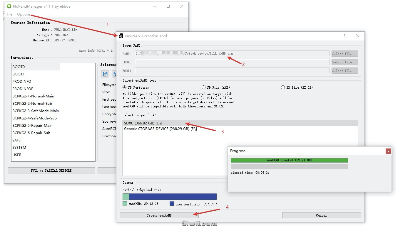 将备份的镜像文件写入新存储卡隐藏分区的过程图示