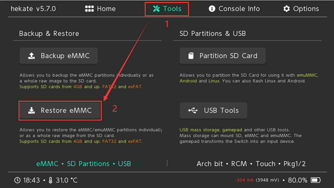 在Hekate中选择引导文件还原