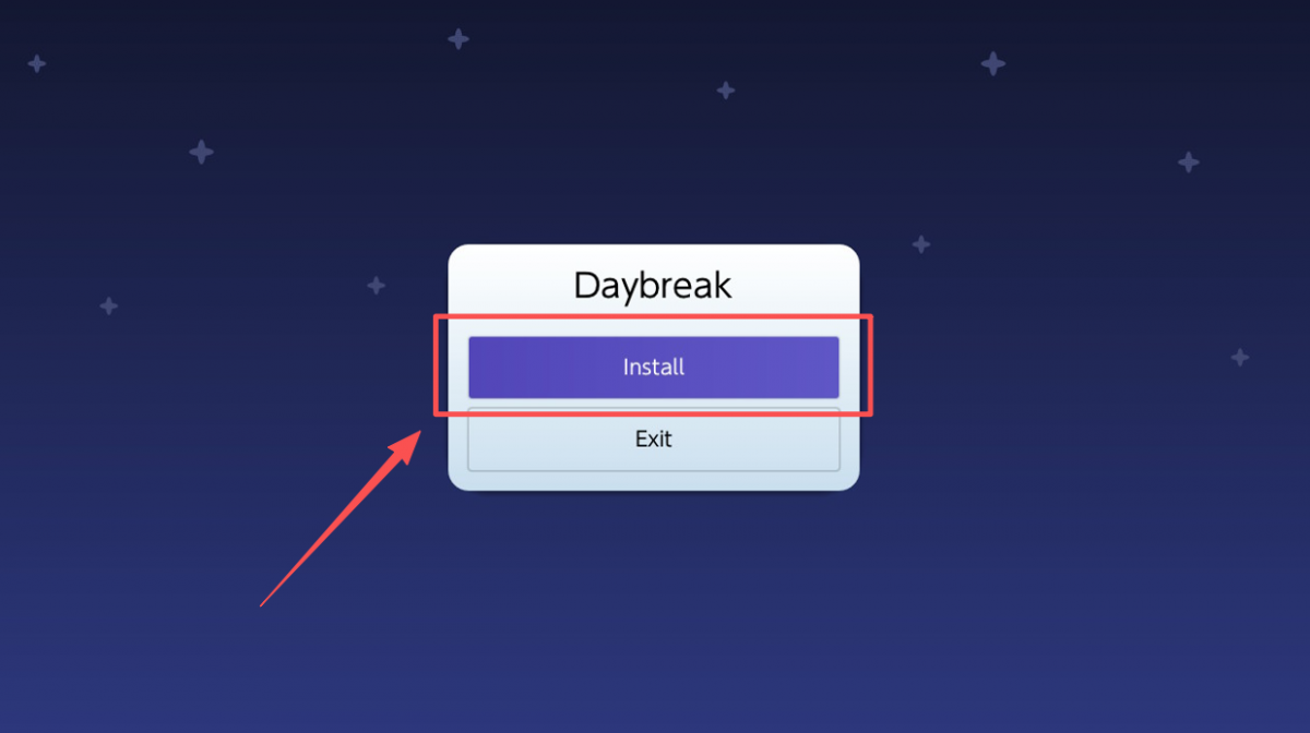 Daybreak工具主界面,选择Install开始安装