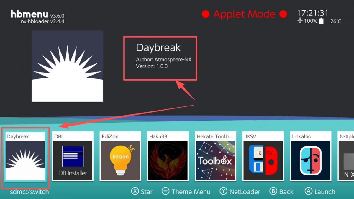 HomeBrew菜单中Daybreak离线升级工具图标